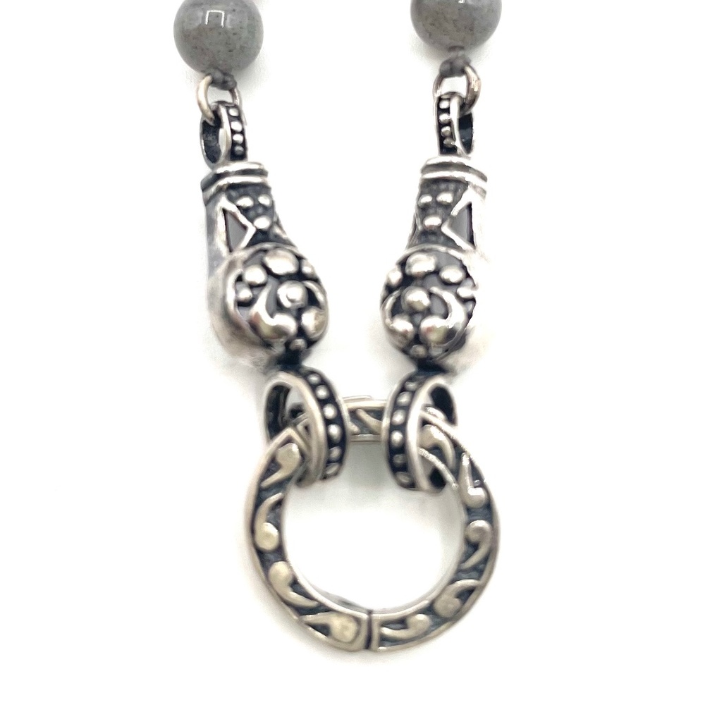 Translucent Gray Beaded Sterling Silver Pendant N… - image 3